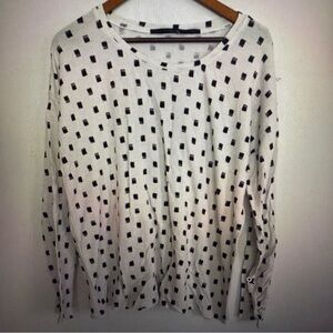 Kenzie Woman White W/Small Black Squares Long Sleeve Pullover Top Size L